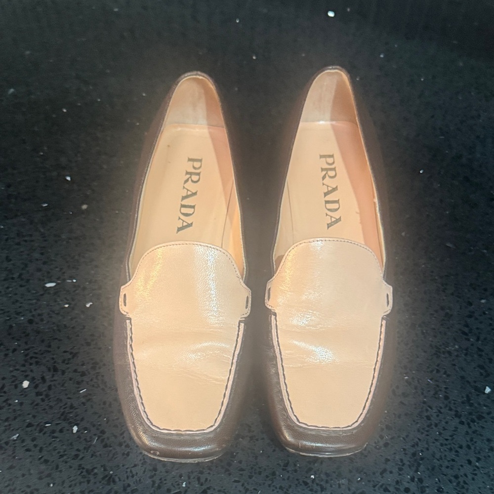 Prada Women's Tan and Dark Brown Loafers